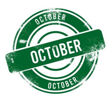 Ekim - yeşil yuvarlak grunge düğmesi, damga