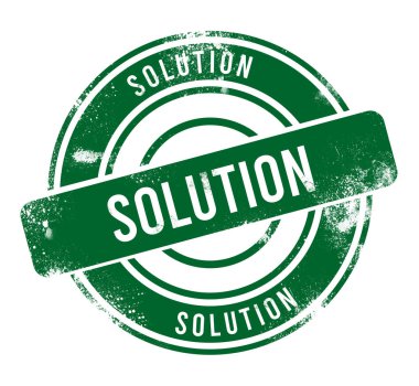 Çözüm - yeşil yuvarlak grunge düğmesi, damga