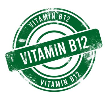 B12 vitamini - yeşil yuvarlak grunge tuşu, damga