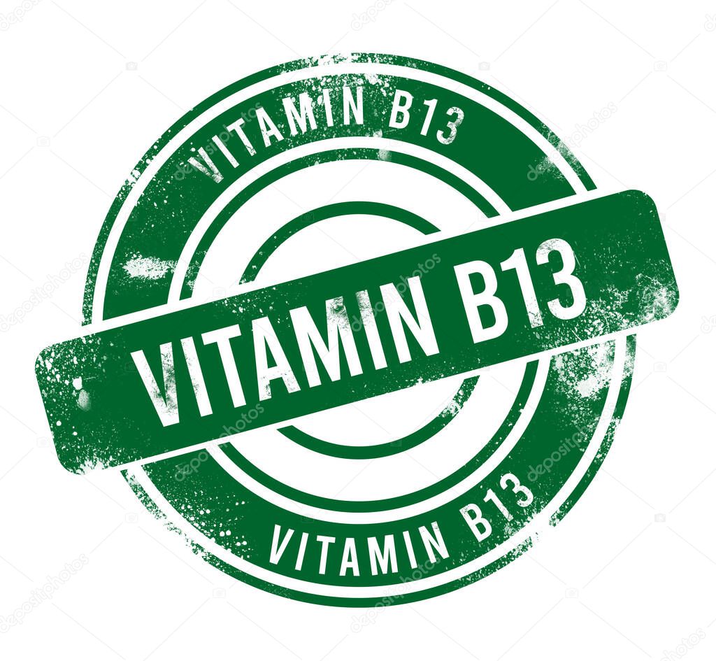 Vitamin B13 - green round grunge button, stamp