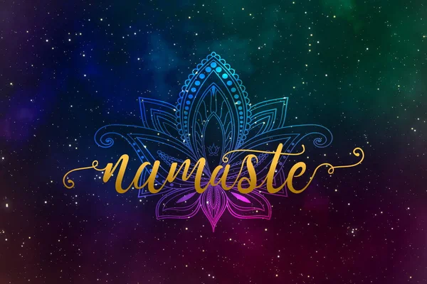 Namaste Texte Luxe Kalamkari Avec Des Étoiles Brillantes Dans Fond — Photo