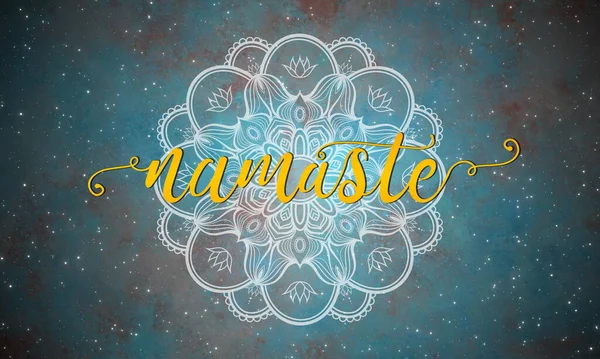 Namaste Texte Mandala Blanc Sur Fond Illustration Galaxie Artistique — Photo