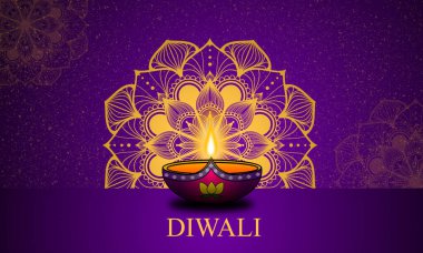 Mandalalı ve parıltılı Diwali Lambası.