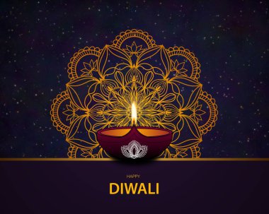 Diwali, ışık festivali, illüstrasyon konsept tasarım arka planı güzel mandala ve yıldızlarla.