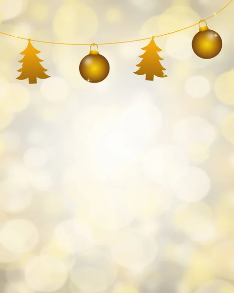 Christmas Theme Hanging Gold Ornament Balls Blur Bokeh Background Copyspace — Stock Photo, Image