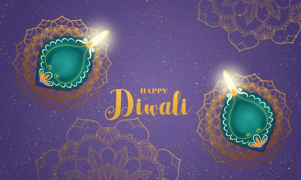 Luxus Diwali Lampen Auf Gold Rangoli Und Mandala Illustration Design — Stockfoto