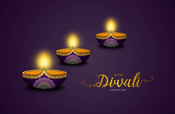 Three Diwali Lamps Night Concept Design Celebration — Stock Photo, Image