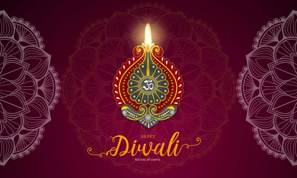 Röd Diwali Lampa Och Mandala Prydnad Design För Festivalen Ljus — Stockfoto