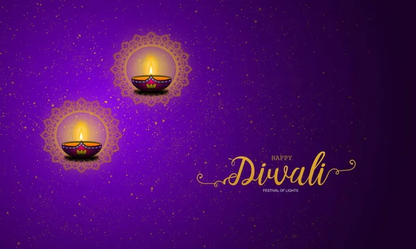 Diwali Lampe Mandala Design Mit Glitzern Auf Lila Hintergrund — Stockfoto