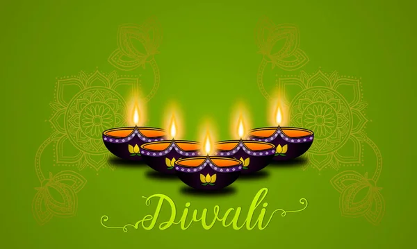 Diwali Lampen Kalamkari Ornament Groene Achtergrond — Stockfoto