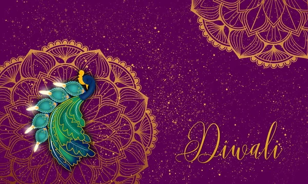 Peacock Diwali Conception Illustration Lampe Sur Ornement Mandala — Photo