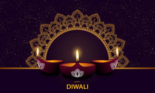 Festival Light Konceptdesign Med Tre Diwali Lampor Och Guld Mandala — Stockfoto