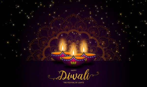 Diwali Festival Luzes Índia Com Lâmpadas Barro Extravagantes Mandala Decorado — Fotografia de Stock