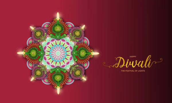 Happy Diwali Celebration Design Avec Belles Lampes Argile Sur Rangoli — Photo
