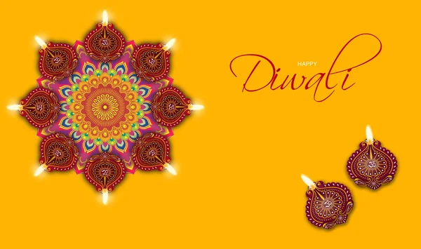 Happy Diwali Festivalen Ljus Berömda Hinduceremoni Koncept Design Gul Bakgrund — Stockfoto