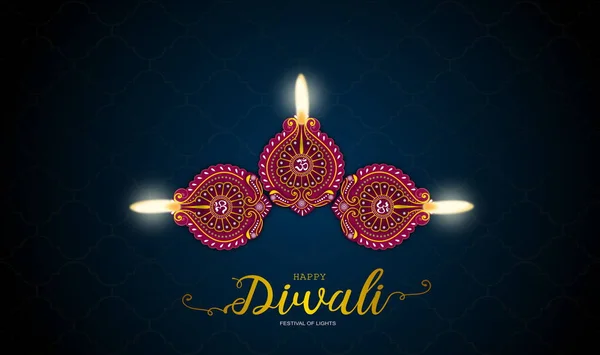 Happy Diwali Festival Lights Concept Design Background Beautiful Clay Lamps — Stock Photo, Image