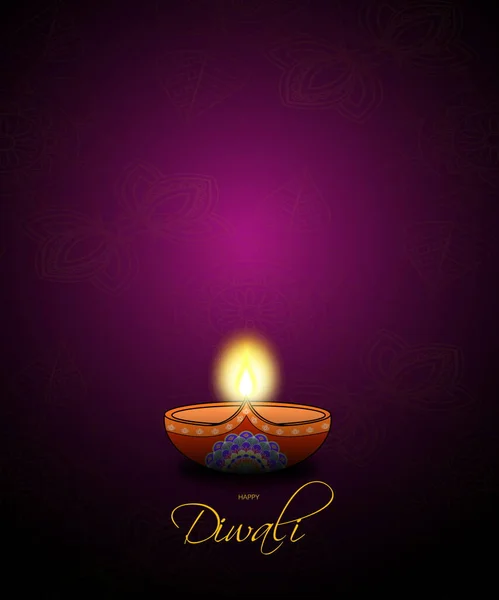 Glad Diwali Festival Med Vacker Lera Lampa Lila Bakgrund — Stockfoto