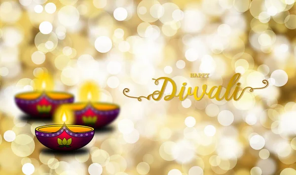 Happy Diwali Fesitval Světel Design Krásnými Hliněnými Lampami Zlatě Modrém — Stock fotografie