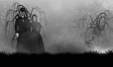 Sevgililer Günü Aşığı gecenin karanlığında mezarlıkta mezar taşlarının arkasında duruyor..