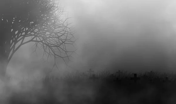 Friedhof Nebel Für Halloween Konzept Illustration Design Hintergrund — Stockfoto