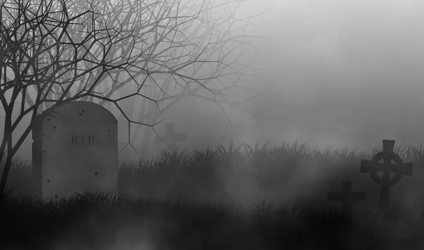 Cementerio Bosque Espeluznante Con Cruces Lápida Ilustración Halloween Concepto Fondo — Foto de Stock