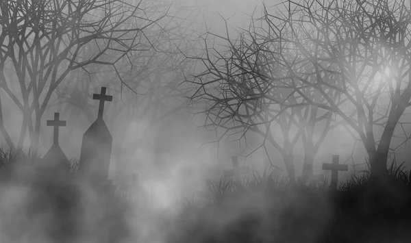 Cementerio Espeluznante Bosque Ilustración Concepto Fondo Diseño Para Halloween Horror —  Fotos de Stock