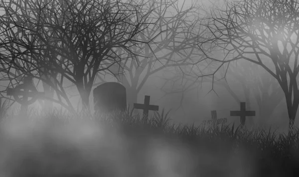 Hřbitov Děsivé Lesní Ilustrace Koncept Design Pozadí Pro Halloween Nebo — Stock fotografie