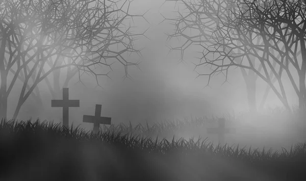 Unheimlich Friedhof Gruseligen Wald Illustration Halloween Konzept Design Hintergrund Mit — Stockfoto