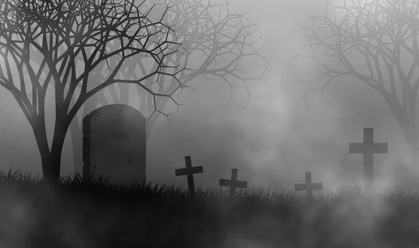 Scary Cemetery Mist Creepy Forest Grass Field — Stock Photo, Image