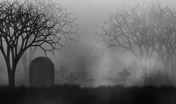 Horror Miedo Viejo Cementerio Oscuridad Entre Espeluznante Bosque Niebla —  Fotos de Stock