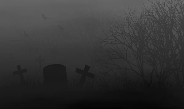 夜の墓地の不気味な木ので 怖いと孤独 イラストのホラーコンセプトデザインの背景 — ストック写真