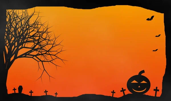 Halloween Theme Illustration Concept Design Background Graveyard Creepy Tree Bat — Stock Photo, Image