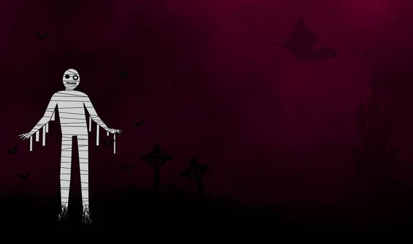 Koncepcja Halloween Ilustracji Tło Mumią Cmentarzu Nietoperze Łąki Zamek Latającej — Zdjęcie stockowe