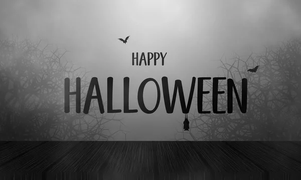 Feliz Texto Halloween Sobre Placa Madera Fondo Diseño Escena Miedo —  Fotos de Stock
