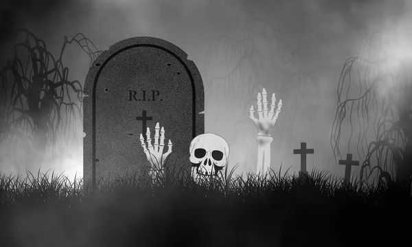 Smrťák Zvedá Země Děsivém Hřbitově — Stock fotografie