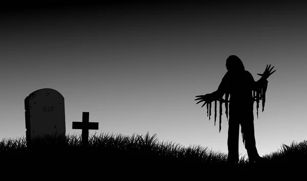 Stile Minimale Halloween Con Zombie Sfondo Disegno Illustrazione Cimitero — Foto Stock