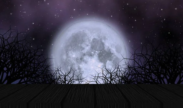 Strašidelný Měsíc Halloween Noční Ilustrace Koncept Design Pozadí Úplňku Hvězdy — Stock fotografie