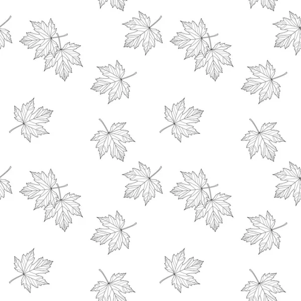 Seamless Pattern Black White Maples Leaves Graphic Design White Background — Stock Vector