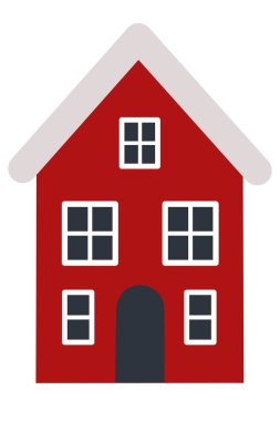 Gri çatılı, simetrik pencereli, minimalist, dengeli ve rahat bir İskandinav evi. Karlı manzaralar ya da masalsı köy manzaraları için ideal..