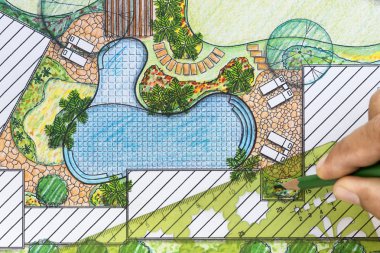 Villa için peyzaj mimarı arka bahçe planı