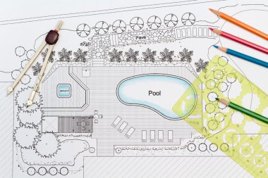 Peyzaj mimarı tasarımları arka planı havuzlu
