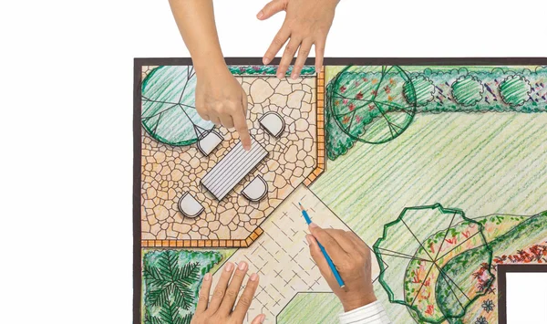 Landschapsarchitect ontwerpplan achtertuin — Stockfoto