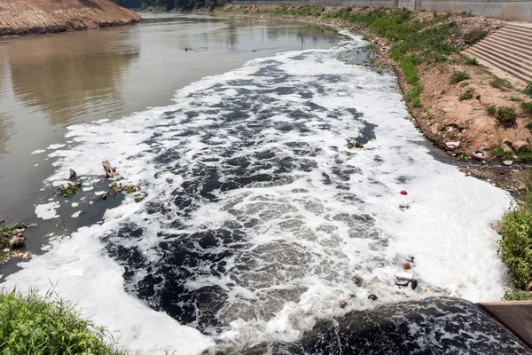 Water pollution in river — Stock Photo, Image