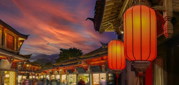 Lijiang Old Town Evening Crowed Tourist — Stock Photo, Image