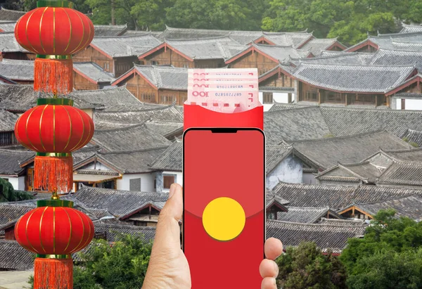 Hongbao Numérique Sur Téléphone Portable Dans Nouvelle Année Lunaire Chinoise — Photo