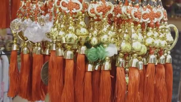 Chinese Knot Decorations Chinese New Year Celebration Luck Healthiness Happiness — Stock Video