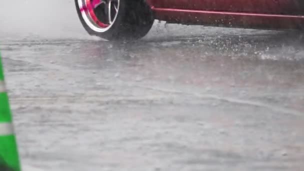 Car Skidding Slippery Wet Road Rainy Day — Stock Video