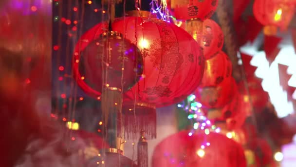 Lanterne Cinesi Capodanno Chinatown Testo Benedizione Significa Buona Fortuna Ricchezza — Video Stock