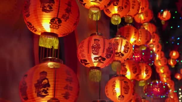 Kínai Újévi Lámpások Kínai Negyedben Áldás Szöveg Azt Jelenti Sok — Stock videók