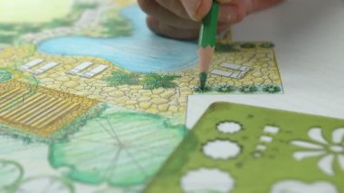 Villa için arka bahçe ve havuz tasarımı planı.